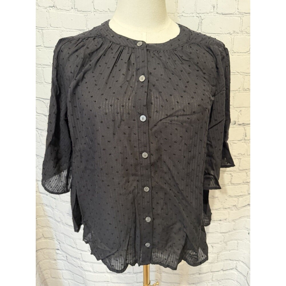Ann Taylor Loft black textured Swiss dot blouse round neckline lightweight Small